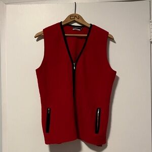 VIntage Red Women's 100% Wool Vest with Black Trim